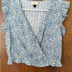 Blue and Yellow Floral Wrap Crop Top